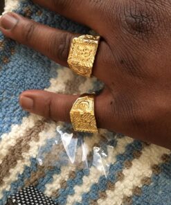 Halukakah Mens Gold Ring Diamond 3PCs Set,18K Real Gold/Platinum Filled Kanji Rich/Luck/Wealth Lab Diamonds Prong Set Size Adjustable,Gift for Men Gold Plated 3 Rings Set 39 81wnAxRzDVL