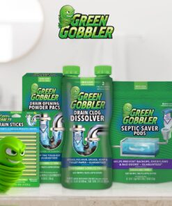 Green Gobbler Drain Clog Remover | Toilet Clog Remover | Dissolve Hair & Organic Materials from Clogged Toilets, Sinks and Drains | Drain Cleaner and Opener, 128 oz 23 81wnELpblRL