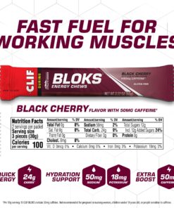 CLIF BLOKS - Black Cherry Flavor with Caffeine - Energy Chews - Non-GMO - Plant Based - Fast Fuel for Cycling and Running - Quick Carbohydrates and Electrolytes - 2.12 oz. (18 Count) 22 81wnVYafx4L