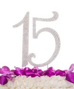 Ella Celebration 15 Cake Topper 15th Birthday Anniversary Quinceañera Party Supplies Rhinestone Number Decoration (Silver) Silver 24 81wqm48LNpL