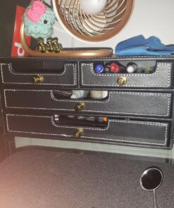 KINGFOM PU Leather Desk Organizer with 4 Drawers Small, Desktop Organizer Drawer for Office Supplies Accessories, Stationery Storage Box Bills Collection Holder Black Small Drawer Black 22 81wtOJKrUYL