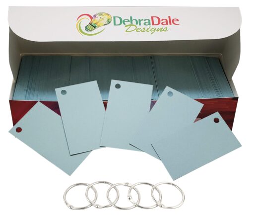 Debra Dale Designs Made Right in the USA 750 Premium 140# Blue Smooth Finish Pocket-Size flashcards Single Hole Punched With Five (5) Rings Business Card Size (2" X 3-1/2") Storage Box With Lid PunchedBlue