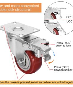 Alternative view of 3 inch Heavy Duty Casters Load 1500lbs,Lockable Bearing Caster Wheels with Brakes,Swivel Casters for Furniture and Workbench，Set of 4 (Free screws)