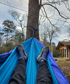 Pro Venture Hammock Straps and Carabiners Set | 22 Feet Total, 44+2 Loops | 1200lbs Breaking Strength (500lbs Rated) | Non-Stretch, Lightweight, Portable - Quick Setup | Heavy Duty, Tree Friendly 11 Feet. Blue 17 81wuHv4kC4L