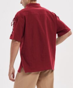 Moomphya Men's Pirate Shirt Viking Steampunk Retro Renaissance Medieval Gothic Victorian Halloween Costume Wine Large 9 81wyaHIgaL 1