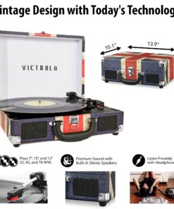 Victrola Vintage 3-Speed Bluetooth Portable Suitcase Record Player with Built-in Speakers | Upgraded Turntable Audio Sound|UK Flag, Model Number: VSC-550BT-UK UK Flag 22 81x q3FQ8CS
