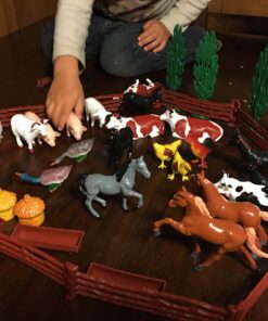 SCS Direct Farm Animal Toy Action Figure Set - 50 Pieces with 16 Different Barnyard Animals and Accessories - Includes Cows, Horses, Chickens, Pigs, Sheep & More - Great for School Projects & Dioramas 36 81x1Ddtok2L