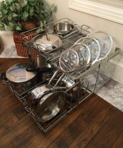 Rev-A-Shelf 2-Tier Kitchen Cabinet Pull Out 12" Cabinet Organizer for Pots, Pans, and Lid Cookware, Adjustable Heavy Duty Wire, Chrome, 5CW2-1222-CR 12 in. 48 81x1mwhbSFL