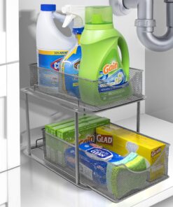 Alternative view of Sorbus 2 Tier Under The Sink Organizer Baskets with Mesh Sliding Drawers —Ideal for Cabinet, Countertop, Pantry, and Desktop, for Bathroom, Kitchen, Office, etc.—Made of Steel (Silver) Silver