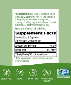 Nature's Way Herbal Neem Leaf, Traditional Ayurvedic Intestinal Remedy*, 100 Vegan Capsules 33 81x5uwR6UgL