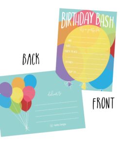 25 Balloon Rainbow Party Invitations for Kids, Teens, Adults, Boys & Girls, Blank Children Happy 1st Birthday Invitation Cards, Unique Baby First Bday Invites, Toddler 1 2 3 Year Old Invites Fill In 6 81x6Kj8SyeL