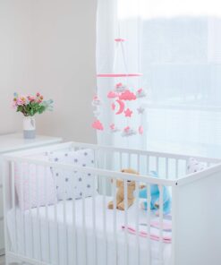 Piccolin Baby Crib Mobile, Hanging Toys, Nursery Decor for Girls White and Pink Room Decorations, Clouds, Moons and Stars Safe, Non-Toxic, Crib Mobile for Newborn, Baby Shower Present 12 81x7j7EQ2xL
