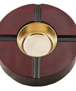 Quality Importers Trading 4 Cigar Wooden Ashtray, Large Brass Bowl, Cherry Wood Finish