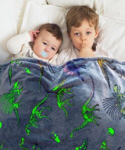 Glow in The Dark Blanket Dinosaur Blanket for Boys Girls Kids Cute Dino Throw Blankets for Couch, Kids Fleece Blankets, Soft Warm Plush Dinosaur Toddler Blanket Luminous Florescent Throw Size 50" x 60" (130 x 150 cm) 8 81xCyMGp cL