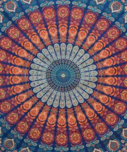 Bless International Handmade Indian hippie Bohemian Psychedelic Peacock Mandala Wall hanging College Dorm Beach Throws Table Cloth Bedding Tapestry (Golden Blue, Twin(54x72Inches)(140x185cms)) Twin (54x72Inches)(140x185cms) Golden Blue 26 81xD7E1KcTL