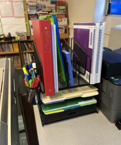 Marbrasse Desk Organiser Drawer, 4-Tier Mesh Desk File Organiser,5 Vertical File Holders and 2 Pen Holders, Multifunction Desktop Organizer,Desk Organizers and Accessories for Home Office Mesh Vertical File Folder - 01 34 81xDlCzgHHL