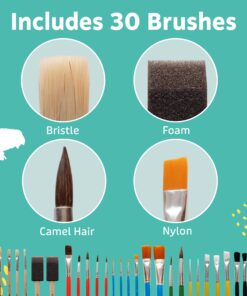 Artlicious Paint Brushes - Acrylic Paint Set and Detail Paint Brushes for Kids - Use with Craft, Watercolor, Oil, Gouache Paints, Face Art, Washable Paints, Miniature Detailing and Rock Painting 30 Pack 12 81xF8SwztaL