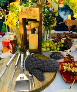 GRILLART Grill Tools Grill Utensils Set - 3PCS BBQ Tools, Stainless Barbeque Grill Accessories - Spatula/Tongs/Fork, with Insulated Glove, Ideal BBQ Set Grilling Tools for Outdoor Grill, Gifts for Men Black 14 81xGWnxmoPL