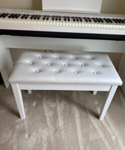 HOMCOM Piano Bench, Duet Piano Chair with Faux Leather Padded Cushion and Wooden Frame, Button Tufted Keyboard Bench, White Country White 55 81xHdyZGrL