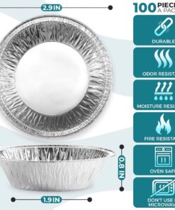 Alternative view of Silver Aluminum Foil Tart Pan - 100Pcs Disposable Mini Pie Tins Round Pan for Cake Pie Tin Foil Pans Tin 2.9 inch Liners Aluminum Pans Disposable Mini Tart Pan Mini Cheesecake Pans for Baking 2.9 in, 100 Pack