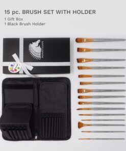 MyArtscape Paint Brushes - 15 Pc Art Brush Set for Watercolor, Acrylic, Oil & Face Painting | Short Handle Artist Paintbrushes with Travel Holder | 1 Year Warranty (Black) Black 20 81xMkgEZT4L