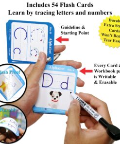 Think2Master Write & Clean Laminated Workbook & Flash Cards - Alphabet, Numbers & Words Reusable Book for PreK & Kindergarten. (1 Dry Erase Marker, 2 Rings). Learn to Read & Write, Count & Add 12 81xQtn2B3hL