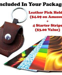 Pick-a-Palooza DIY Guitar Pick Punch Gift Pack - the Premium Guitar Pick Maker - Includes Leather Key Chain Pick Holder, 4 Pick Strips and a Pick File - Red Red/Silver 14 81xVr3CHJiL