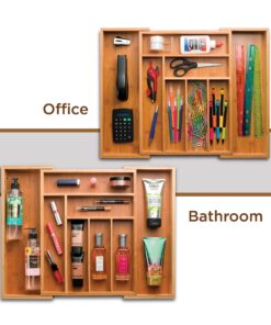 Expandable Bamboo Silverware Organizer - Kitchen Drawer Organizer, Utensil Holder - Drawer Organization and Storage in Kitchen, Bathroom or Bedroom, 17” Long, Adjustable from 13” - 22.2” Wide, 2” Deep 27 81xWj2jnEwL