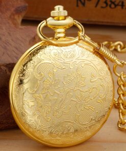 Realpoo Both Sides Gold Carved Flower Quartz Pocket Watch Quartz Movement, Quartz Pocket Watches with Chain Clip for Men-Gold 11 81xWpsgiCnL