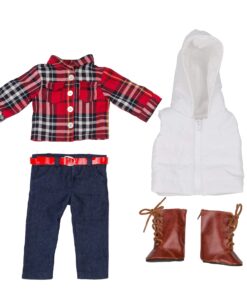 Dress Along Dolly 4pc Fall Flannel 18" Doll Outfit w Vest- American Clothes & Accessories Set Includes Flannel Shirt, Vest, Skinny Jeans, & Boots- Perfect Christmas Holiday Girl Gift Set for Less 11 81xXoCl3WfL