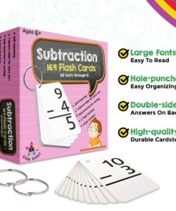 Alternative view of Star Right Education Subtraction Flash Cards, 0-12 (All Facts, 169 Cards) With 2 Rings 169 Subtraction Flash Cards