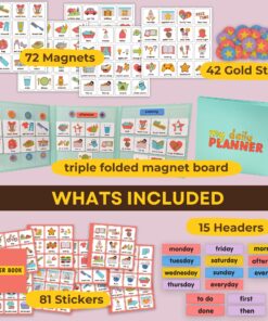 Magnetic Daily Visual Schedule for Kids at Home - Create Your Own Routine Chart for Kids & Toddlers (Morning and Bedtime) - Picture Board - Behavior Reward Chore - Autism ADHD (72 Magnets + Board) 72 Magnet Pack + Board 10 81xcqHr jL
