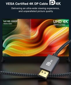 Alternative view of IVANKY VESA Certified DisplayPort Cable, 6.6ft DP Cable 1.2,[4K@60Hz, 2K@165Hz, 2K@144Hz], Gold-Plated Braided High Speed Display Port Cable 144Hz, for Gaming Monitor, Graphics Card, TV, PC, Laptop 6.6 Feet 4K-1Pack Grey