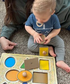 Melissa & Doug Deluxe Jumbo Knob Wooden Puzzle - Geometric Shapes (8 pcs) - Wooden Peg Chunky Baby Puzzle, Preschool Learning Puzzle, Wooden Puzzle Board For Toddlers Ages 1+ English Only 23 81xhejPaUPL 1