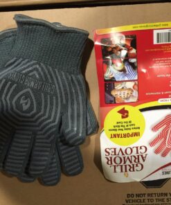 GRILL ARMOR GLOVES – Oven Gloves 932°F Extreme Heat & Cut Resistant Oven Mitts with Fingers for BBQ, Cooking, Grilling, Baking – Accessory for Smoker, Cast Iron, Fire Pit, Camping, Fireplace and More One Size Fits Most Gray 29 81xiV10nDnL 3