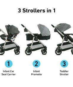Alternative view of Graco Modes Pramette Travel System, Includes Baby Stroller with True Pram Mode, Reversible Seat, One Hand Fold, Extra Storage, Child Tray and SnugRide 35 Infant Car Seat, Ellington Modes Pramette w/ Infant Pramette Mode