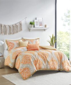 Intelligent Design Senna Comforter Set Full/Queen Size - Orange/Taupe, Damask – 5 Piece Bed Sets – All Season Ultra Soft Microfiber Teen Bedding - Great For Guest Room and Girls Bedroom 29 81xlWyWcPNL