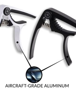 Guitar Capo (2 Pack) for Guitars, Ukulele, Banjo, Mandolin, Bass - Made of Ultra Lightweight Aluminum Metal (1.2 oz!) for 6 & 12 String Instruments - Nordic Essentials, Black+Silver Black + Silver 21 81xllPN1GyL