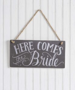 Alternative view of Primitives by Kathy 26915 Chalk Art Wedding Hanging Sign, 12 x 6-Inches, Here Comes the Bride