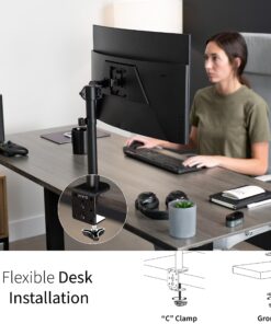 VIVO Single Monitor Arm Desk Mount, Holds Screens up to 32 inch Regular and 38 inch Ultrawide, Fully Adjustable Stand with C-Clamp and Grommet Base, VESA 75x75mm or 100x100mm, Black, STAND-V001 16" Tall 32 81xmXhckcVL