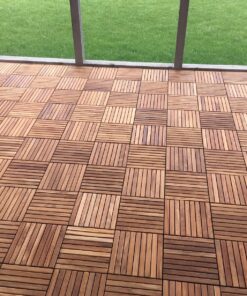 Bare Decor EZ-Floor Interlocking Flooring Tiles in Solid Teak Wood Oiled Finish (Set of 10), Long 9 Slat 10 sq ft 37 81xtyUUpfmL