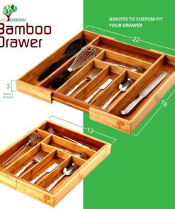 Expandable Bamboo Silverware Organizer 6-8 Slots Adjustable Amazing Drawer Inserts with Deep Dividers. EASY TO INSTALL, Storage of Flatware , Cutlery, Wooden or Stainless Utensil - Kitchen Knives 26 81xuJu98OBL