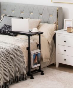 Alternative view of Safstar C-Shaped End Table, 23”-31.5 Height Adjustable Sofa Side Table, Rolling Slim Coffee Table, Snack Table with Wheels, Storage Basket, Mesh Shelf, Living Room Bedroom Bedside Table (1, Black) 1