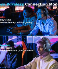 Acinaci Wireless Gaming Headset with Detachable Noise Cancelling Microphone, 2.4G Bluetooth - USB - 3.5mm Wired Jack 3 Modes Wireless Gaming Headphones for PC, PS4, PS5, Mac, Switch, Phone, Tablet Black 29 81xwB0h5mcL