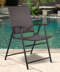 Tangkula 4 PCS Folding Patio Chair Set Outdoor Pool Lawn Portable Wicker Chair with Armrest & Footrest Durable Rattan Steel Frame Commercial Foldable Stackable Party Wedding Chair Set (24X23X37) 24X23X37 16 81xyKkItBmL 1