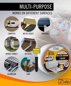 Ziollo RV Flex Repair Tape - Roof Seam Tape to Seal and Waterproof, Bond to EPDM Rubber with Butyl Sealant, Seal Vents and Skylights on Motorhomes, Trailers, Campers (White, 4-inch x 50 Foot Roll) 4" x 50' Tape 14 81y2ZjN3RaL