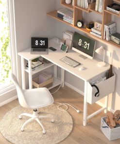 Alternative view of Lufeiya White L Shaped Computer Desk with Power Outlet Shelves, 40 Inch Small Corner Desk for Small Space Home Office, L-Shaped Desk PC Desks, White 39.4"