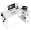 Lufeiya White L Shaped Computer Desk with Power Outlet Shelves, 40 Inch Small Corner Desk for Small Space Home Office, L-Shaped Desk PC Desks, White 39.4" 61 81yAVrjNiL