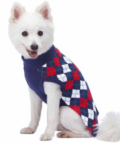 Blueberry Pet Chic Argyle All Over Dog Sweater in Navy Blue, Back Length 20", Pack of 1 Clothes for Dogs 20 inch (Pack of 1) Argyle Navy Blue 16 81yAg11haL 1
