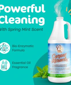 Carpet Miracle - Carpet Cleaner Shampoo Solution for Machine Use, Deep Stain Remover and Odor Deodorizing Formula, Use On Rug Car Upholstery and Carpets (32FL OZ) Spring Mint Scent 32 Fl Oz (Pack of 1) 33 81yCFE5GcML